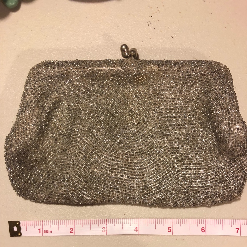 Vintage Silver Beaded Handbag Purse